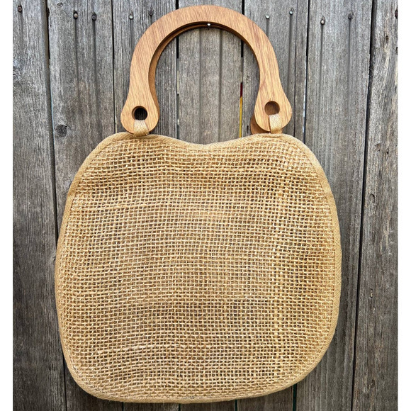 Philippine Floral Raffia Purse Embroidered Wooden Handle Handmade‎ - Picture 8 of 8